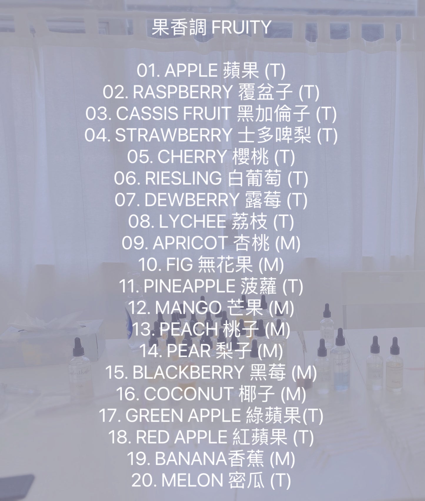 香水原材料 Fragrance Oil(果香FRUITY/ 清新FRESH/花香 FLORAL/香脂BALSAMIC/木質WOODY)
